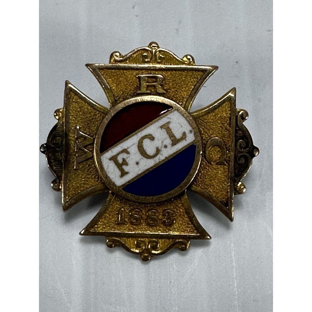 Antique Womens Relief Corps WRC F.C.L. 1883 Maltese Cross Enamel Pin Medal 1889